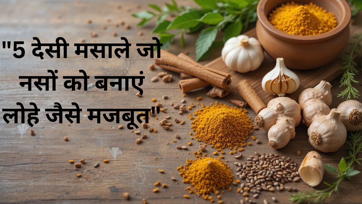 "कमजोर नसों के लिए 5 देसी मसालों का आयुर्वेदिक इलाज – हल्दी, अदरक, लहसुन, दालचीनी और अजवाइन"